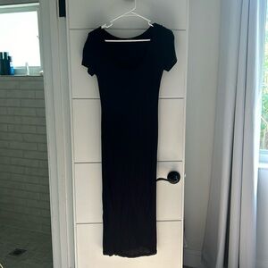 Black Basic long scoop neck dress